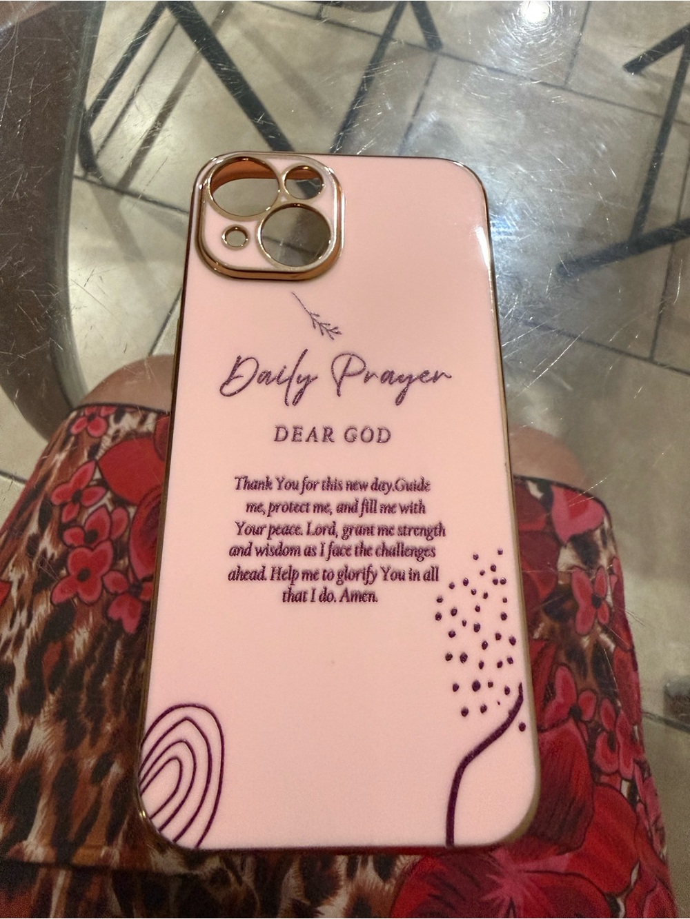 Daily Prayer Pink Phone Case with Gold Camera Trim